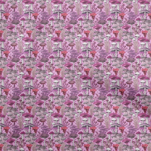 oneOone Viscose Jersey Pink Fabric Mushroom Dress Material Fabric Print Fabric By The Yard 60 Inch Wide