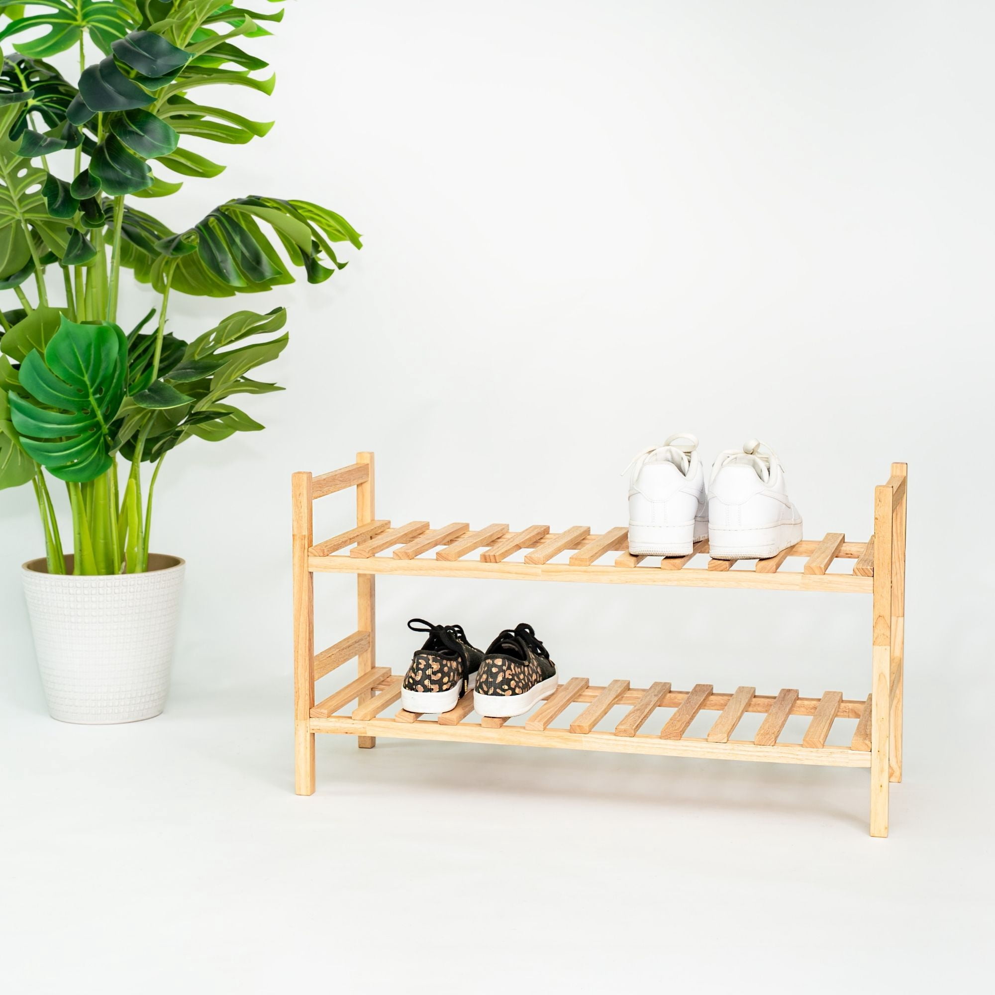 PJ Wood Stackable Wood Shoe Rack Organizer Shelf Closet Entryway Bedroom, Natural