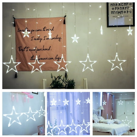 Starlight Curtain Twinkle Star 12 Stars 138 LED Curtain String Lights, Window Curtain Lights with 8 Flashing Modes Decoration for Christmas, Wedding, Party, Home, Patio Lawn, White ()