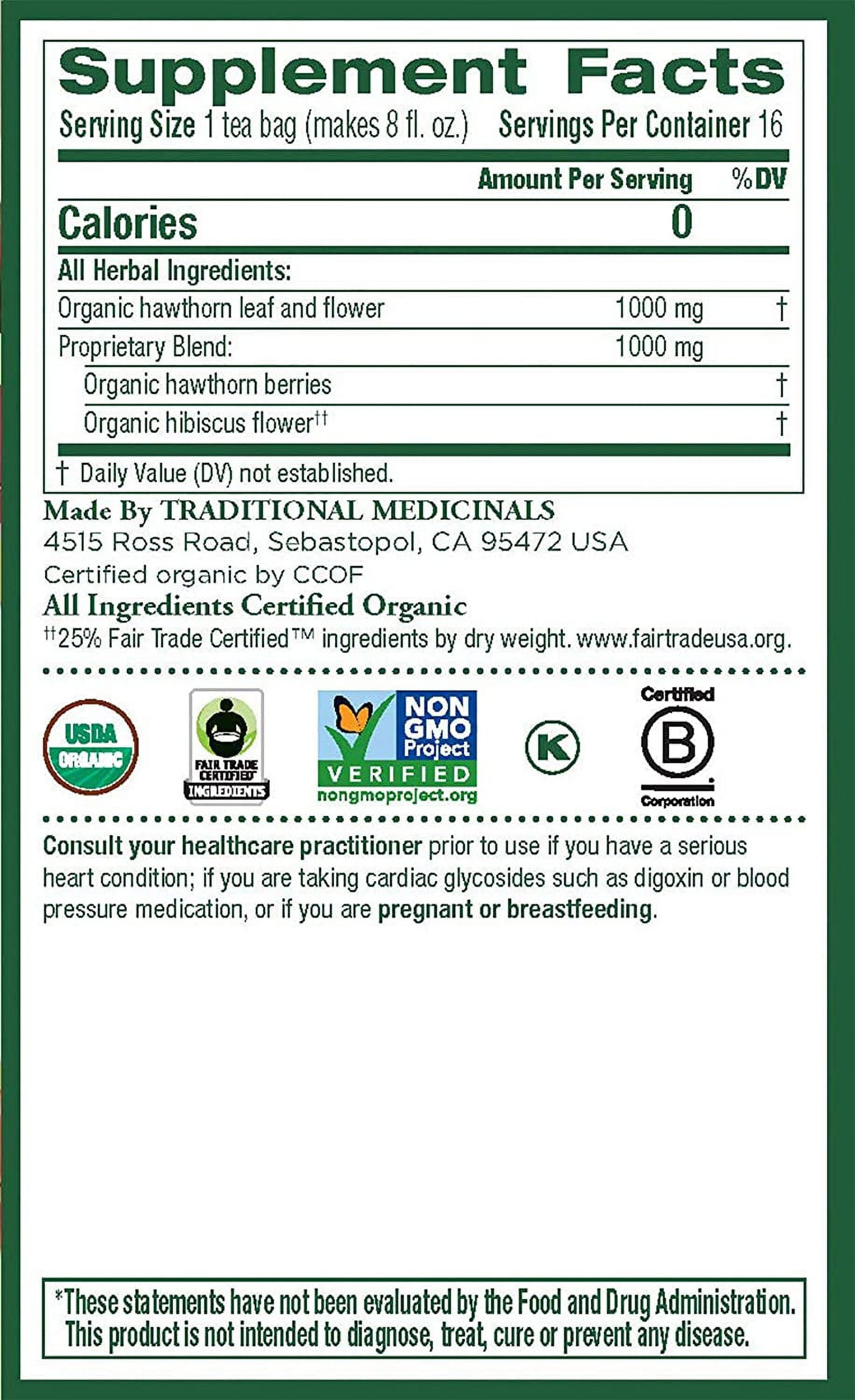 Traditional Medicinals Organic Hawthorn with Hibiscus -- 16 Tea Bags Pack of 3
