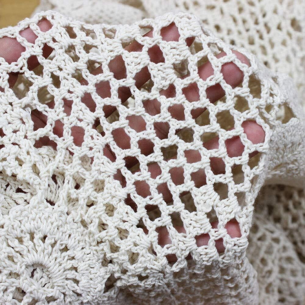 Cotton Handmade Crochet Lace Table Runner Beige Rectangle Coffee Table Dresser Decor