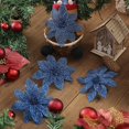 thumbnail image 3 of 10 piezas de flores de Pascua con purpurina azul para árbol de Navidad, adornos brillantes de Pascua para Navidad, fiestas, temporada y bodas., 3 of 5