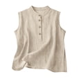 thumbnail image 2 of Women's Summer Tank Tops Round Neck Sleeveless Tops Cotton Linen Button Front Casual T Shirts Solid Basic Vest Tees #02Khaki S, 2 of 4