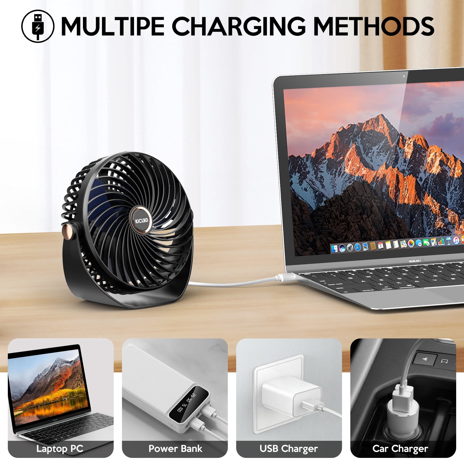 6" Table Fans for Home, Portable Desktop Fan 360°-Degree Adjustable Tilt, 3000mAh USB Rechargeable Fan, 26db Low Noise, 5 Speeds, Child Friendly Quiet Small Desk Fan for Home, Bedroom, Dorm & Office