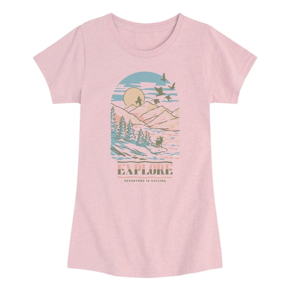 Instant Message - Explore Mountains Fitted Short Sleeve Graphic T-Shirt