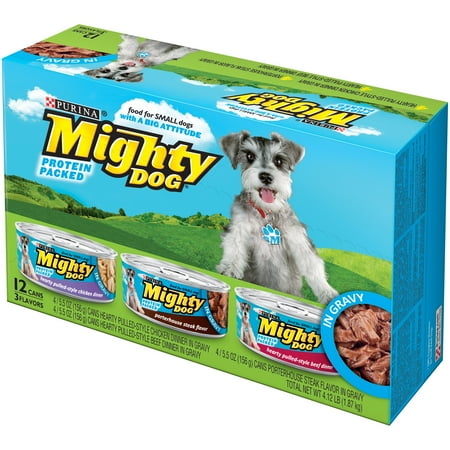 Purina Mighty Dog Savory Steak Flavor/Rotisserie Chicken Flavor/Chicken, Egg & Bacon Country Platter Dog Food Variety Pack 12-5.5 oz. Cans