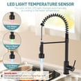 thumbnail image 3 of GPED Grifo de Cocina con Rociador Extraíble y Luz LED de 3 Modos, Acero Inoxidable SUS304, Grifo de Fregadero de Cocina de una Sola Manija con Placa de Cubierta y Tuberías de Agua, Grifo de Fregadero, 3 of 8