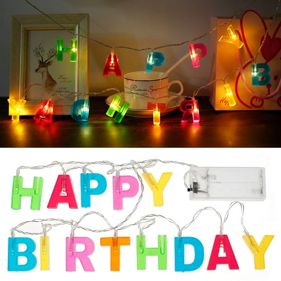 Happy Birthday Holiday Lights Alphabet String Lights, Indoor & Outdoor Party, Wedding and Holiday Decorations Warm Lights