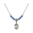 thumbnail image 1 of 18-Inch Rhodium Plated Necklace with 4mm Blue September Birth Month Stone Beads and Saint Andrew the Apostle Charm, 1 of 1