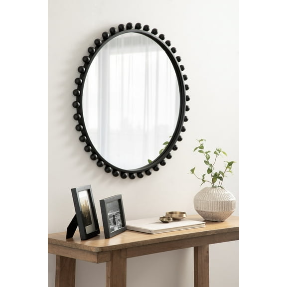 Kate and Laurel Beade Modern Round Ball Beaded Wall Mirror, 28 Inch Diameter, Black, Transitional Circle Mirror for Use as Bathroom Mirror or Entryway Mirror Decor