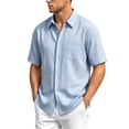 thumbnail image 2 of COSFO Men Button Down Shirt Short Sleeve Cotton Plaid Summer Shirts Loose Fit with Pocket Collared Casual Tops, 2 of 8