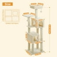 thumbnail image 3 of Pefilos 62" Cat Tree for Indoor Cats, Modern Cat Tree Tower with 2 Spacious Condos, Scratching Pad, 4 Cat Scratching Posts, 2 Top Perches, 2 Pompoms, Beige, 3 of 9