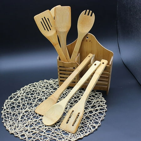 

Huachen 5 Piece Set Bamboo Utensil Kitchen Wooden Cooking Tools Spoon Spatula Mixing