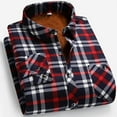 thumbnail image 4 of Chiccall Mens Plus Size Flannel Shirts Classic Plaid Colorblock Fleece Button Down Shirts Thickened Warm Sweaters Casual Checkered Lapel Coat with Front Pocket, 4 of 5