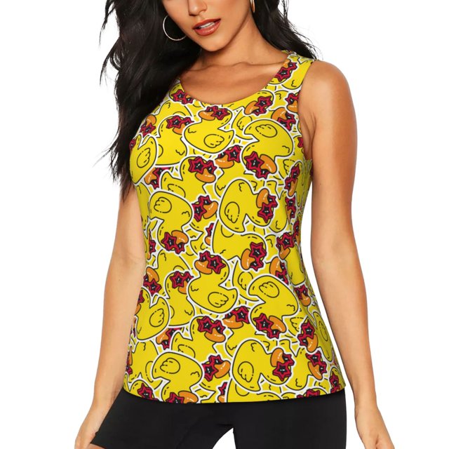 Fotbe Duck with Star Sunglasses Blusas Sin Mangas para Mujer – Estilo Casual, Corte Suelto, Slim-Fit, Cuello Redondo Deportivo, Tops de Verano para Gimnasio y Yoga-X-Large