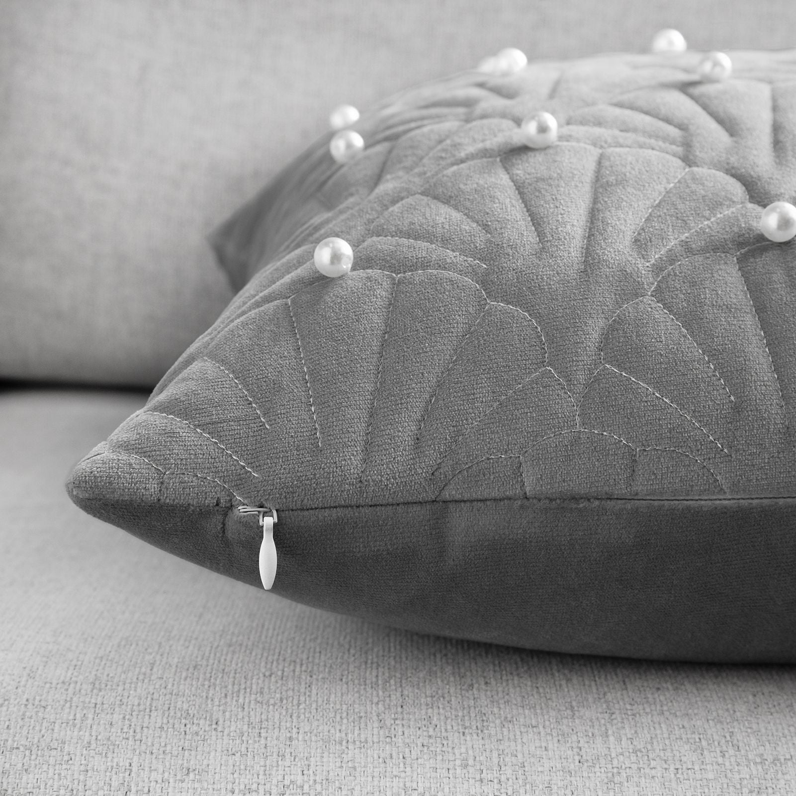 Phantoscope Velvet Decorative Throw Pillows with Inserts, Pearl Shell Quilted Design, 18 x 18 in, Dark Gray, 2 Pack
