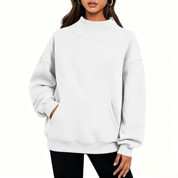 BUIGTTKLOP Mock Neck Sweatshirt for Women 2026 Oversized Turtleneck Pullover Fall Fashion Long Sleeve Fleece Tops with Pockets