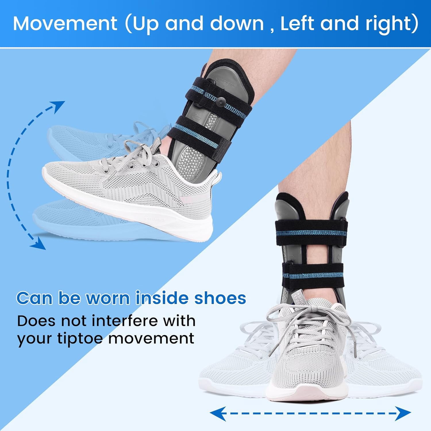 Velpeau Ankle Support Brace for Men & Women, Ankle Stabilizer, Stirrup Splint for Sprains, Tendonitis, Volleyball, Basketball, Sprained Ankle, Reversible Left & Right Foots, One Size (Foam Pad, Grey)