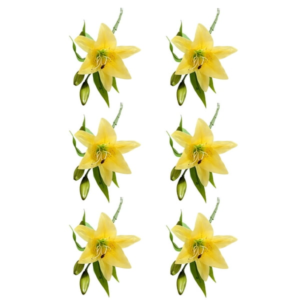 Inteprter 6 piezas de PVC Artificial Lilys flor simulación reutilizable lavable portátil sala de estar planta falsa flores ornamento Flores artificiales Amarillo Inteprter HA084319-02