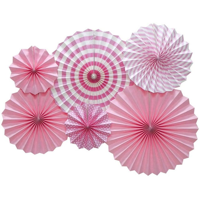 Party Hanging Paper Fans Set, Round Pattern Paper Garlands Decoration for Birthday Wedding Graduation Events Accessories, Set of 6