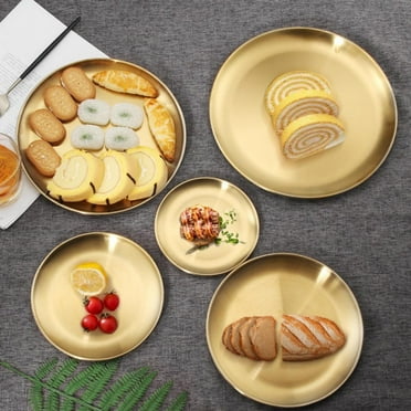 Metal Storage Tray Round Stainless Steel Tray Snack Fruit Cosmetics Jewelry Storage Organizer European Style Dinner Plates Gold Dining Plate