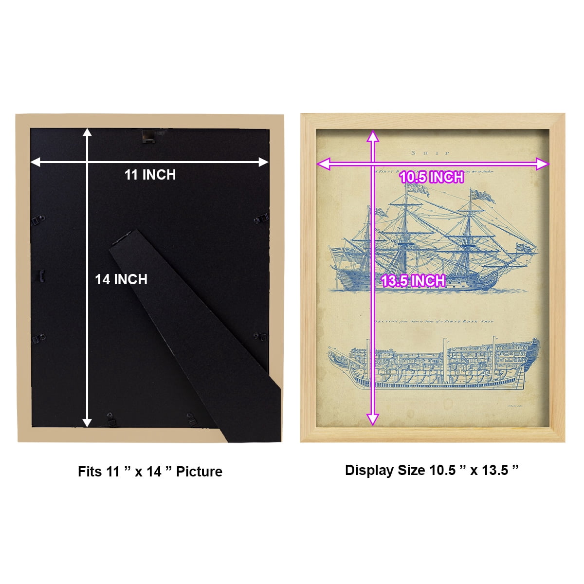 Vintage Ship Blueprint -Framed Print w/glass-Natural Wood