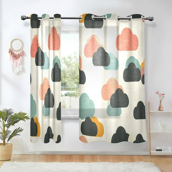 Yayeee Window Curtains Set of 2 for Living Room Light Filtering 63"x42", Simple Clouds