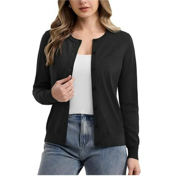 Women's Crew Neck Button Down Long Sleeve Cardigan Sweater