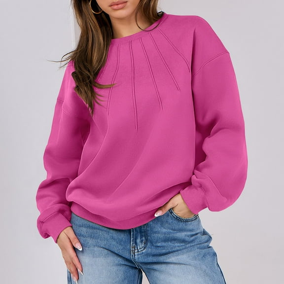 Xunlbb Pullover Sweaters for Women, Women Oversized Sweatshirt Crewneck Casual V Neck Long Sleeve Shirts Fleece Pullover Tops Fall Teens Preppy Clothes S-2XL Gifts for Her