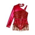 thumbnail image 5 of iiniim Girls Sequins Tassels Metallic Latin Dance Leotard Dress Ballroom Dancewear Samba Dancwear Red 16, 5 of 7