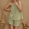 thumbnail image 4 of WIZUTIZ Pj Sets for Women Thin Casual 2 Piece Nightwear Wide Straps Tank Top&Shorts Square Neckline Elastic Stretch Shorts Solid Pleated Camisoles Wide Leg Shorts Pjs Shorts Set Green, 4 of 4