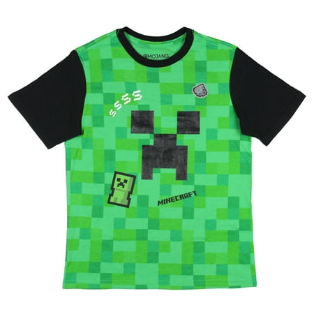 

Minecraft Boys Creeper Pixel Squares Face Graphic Ringer T-Shirt L 10/12