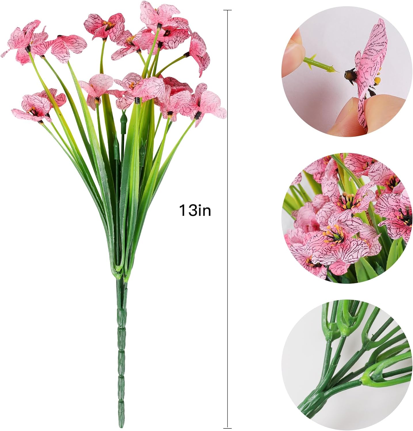 24 Bundles Artificial Flowers for Spring Decoration, Outdoor UV Resistant Fake Silk Flowers No Fade Faux Plastic Plants for Indoor Outside Window Box Porch Hanging Basket Decor (Pink-violet)