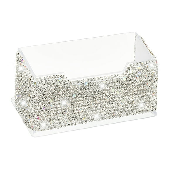 Rhinestone Business Card Holder Crystal Business Card Holders Bling Business Card Organizer Display Stand for Desktop Desk Office Exhibition, White