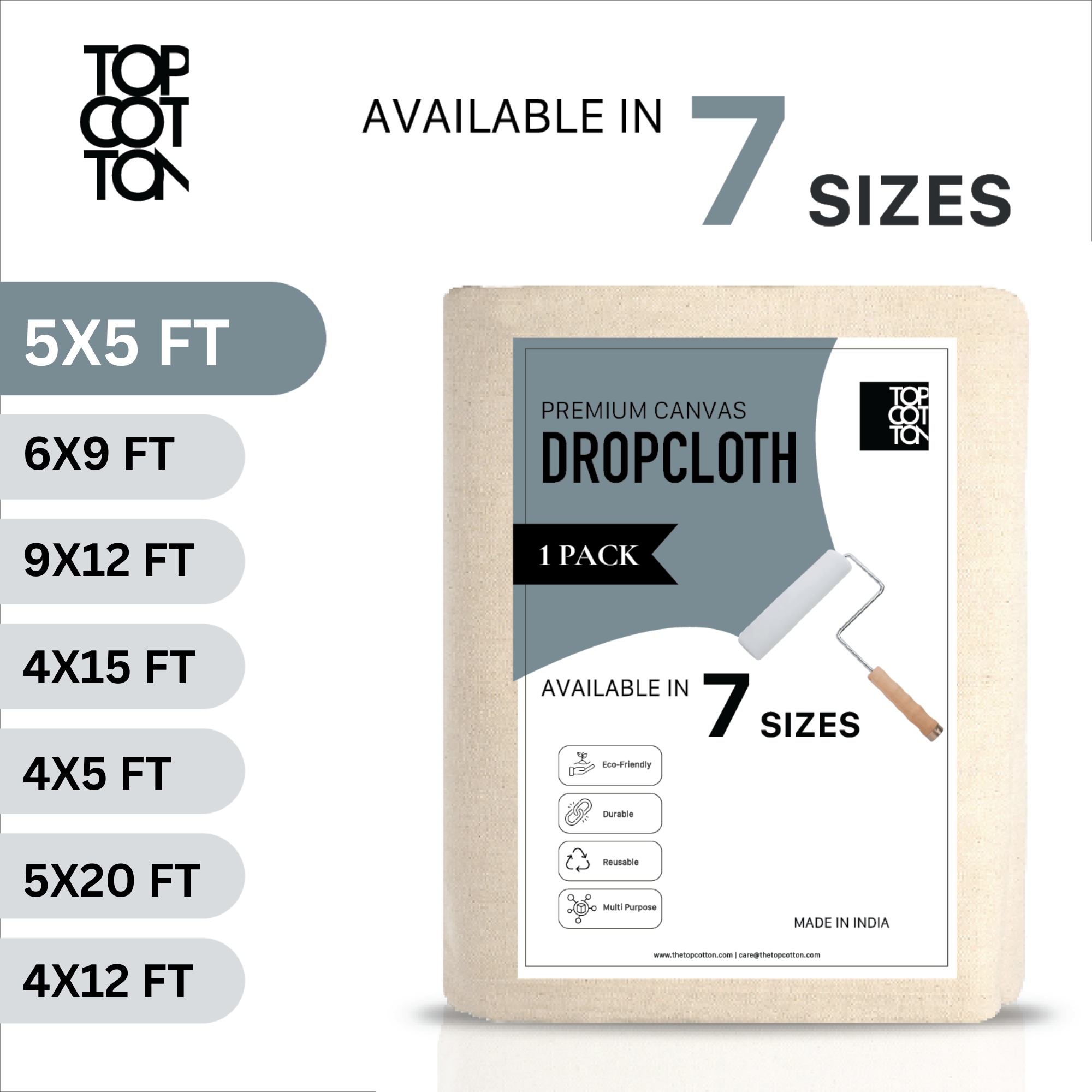 Top Cotton Canvas Drop Cloth, 5x5 ft, Reusable photo 4
