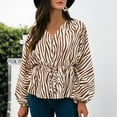 thumbnail image 2 of Womens Fall Tunic Tops Henley V Neck Lantern Long Sleeve Blouses Trendy Printed Button Drawstring Tshirts for Leggings, 2 of 7