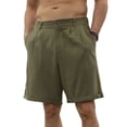 thumbnail image 2 of Dwelliawo Linen Shorts for Men Pleat-Front Elastic Waist with Pockets Shorts Lightweight Travel Outfits Linen Dress 9" Flat Front Relaxed Fit Army Green S, 2 of 5