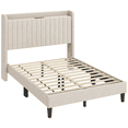 thumbnail image 4 of Yaheetech Velvet Platform Bed with Charging Outlets and USB Ports, Full, Beige, 4 of 9