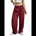 thumbnail image 1 of Pantalones Anchos y Holgados para Mujer, Estilo Palazzo Harén, Informales, A Rayas, con Cintura Elástica y Bolsillos Vino Tinto S, 1 of 7