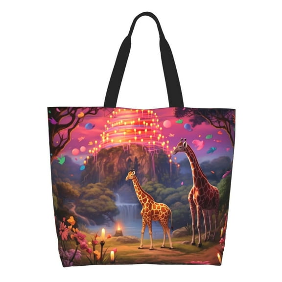 Rateoe Lantern Giraffes Magical Forest Tote Bag - Waterproof Lightweight Handbags Travel Shoulder Bag for Hiking Yoga Gym Swimming Travel Beach