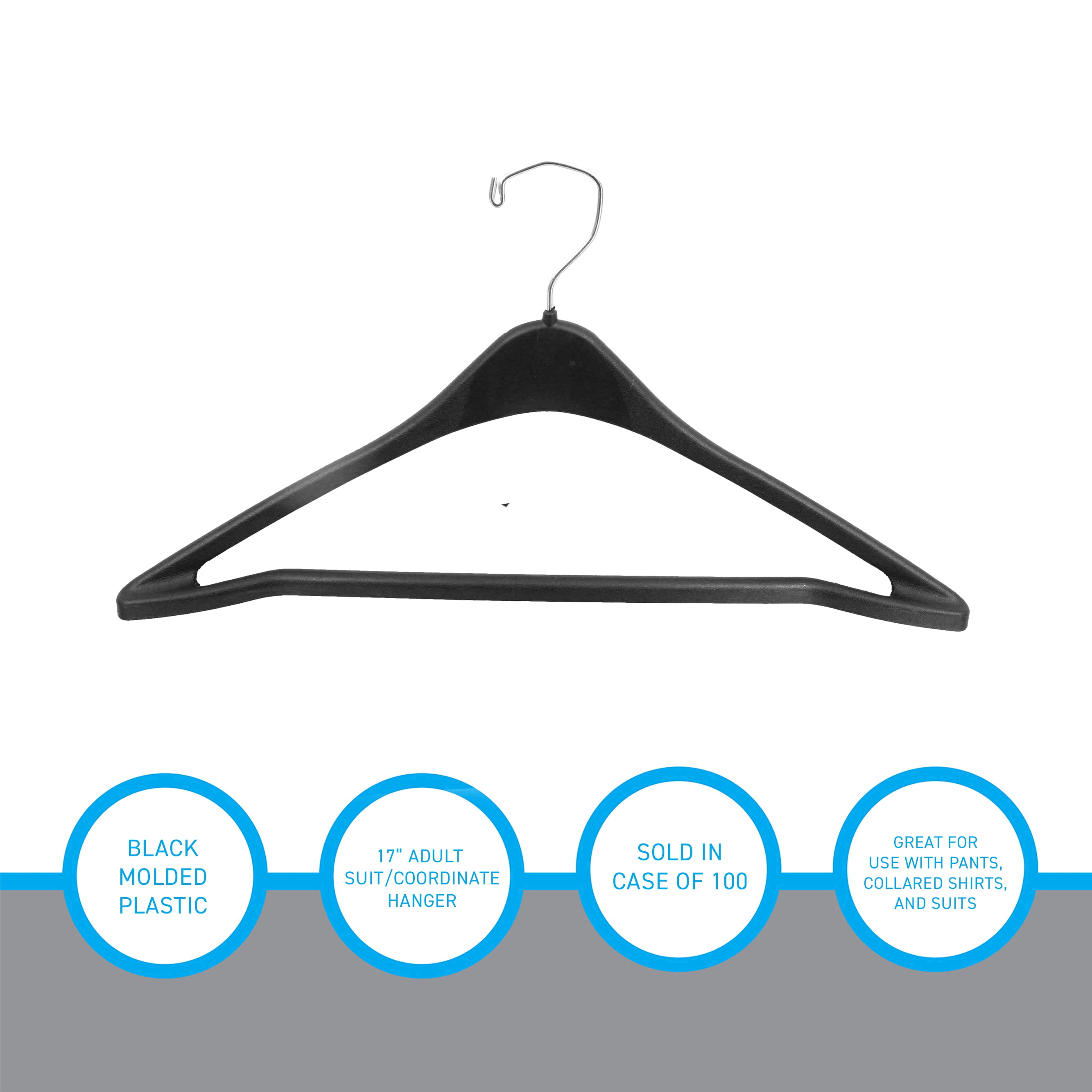 SSWBasics 17 inch Contoured Black Plastic Suit Hangers for Men and Women - Case of 100 - Durable Jacket  Coat  Suit Hangers - Retail  Thrift  Boutique  and Home Closet