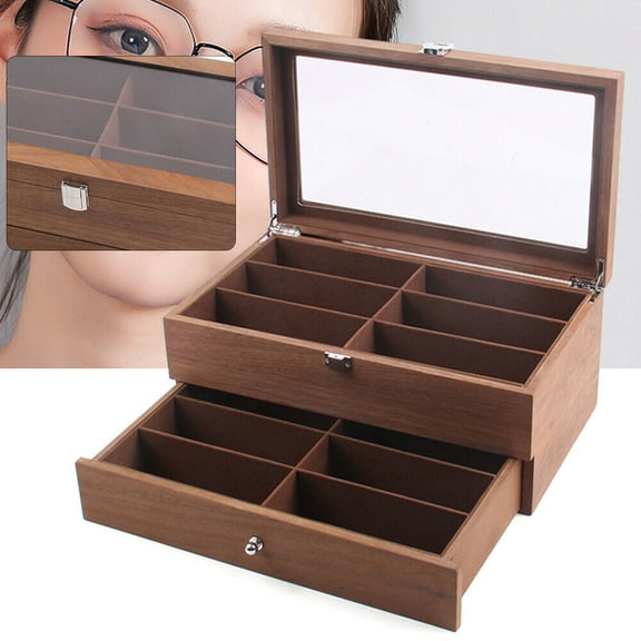 12 Slot Eyeglasses Case Box Sunglass Storage Box Wood Eyewear Display Organizer