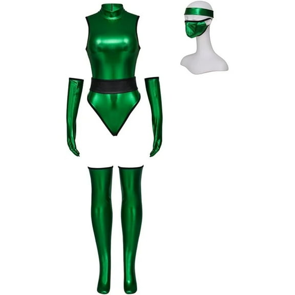 MK Jade Sexy Green Jumpsuit Kombat Suit with Mask Ninja Fighter Outfit
