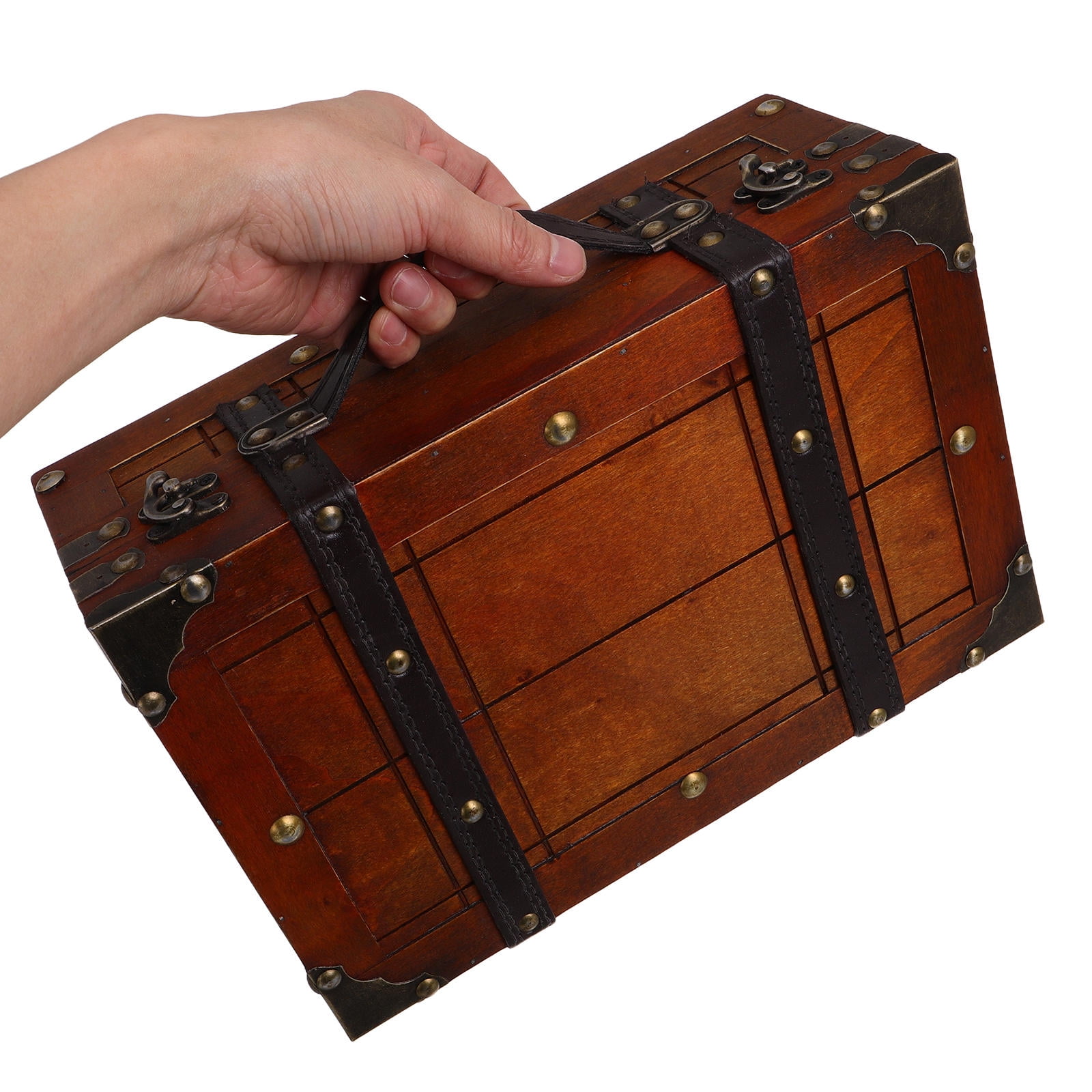 SWETRACE Vintage Wooden Storage Trunk with Lid Retro Style Jewelry Trinket Organizer for Home Decor