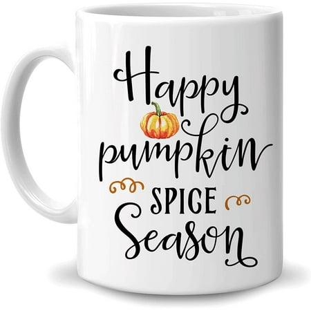 

Gifts for Men Women - Birthday Thanksgiving Autumn Fall Season - Happy Pumpkin Spice Season 11oz White Ceramic Coffee Tea Mug For Mom Dad Girl Boy Friend Wife Husband Daughter Coworker