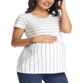 thumbnail image 4 of T-Shirt pour Femmes Enceintes à Rayures Imprimées à Manches Courtes Col Ras du Cou Grossesse Maternité Chandails Hauts, 4 of 6