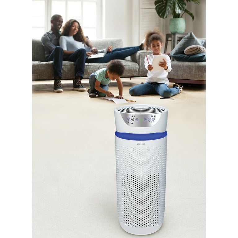 HoMedics TotalClean Deluxe Tower Air Purifier HEPA Purifier UV C 5 in 1 Extra Large Room Air Purifier for Viruses Bacteria Allergens White T45