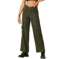 thumbnail image 1 of Pantalones cargo de mujer Daring Diva de tiro medio, anchos y holgados, estilo Y2K, casuales con bolsillos en verde ejército, 1 of 6