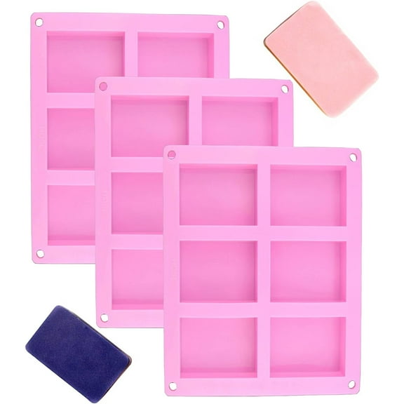 Soap Molds Set of 3, 6 Cavities DIY Handmade Soap Rectangle, Rice Krispy, Pudding, Muffin, Loaf, Brownie, Cornbread