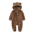 thumbnail image 2 of Clearance Rciityk Newborn Baby Jumpsuit Solid Hooded Fleece Rompers Winter Casual Long Sleeve Zipper Bear Ear Hooded Warm Snowsuit for 0-9Months Christmas Gifts - Fall/Winter Savings Clearance, 2 of 8